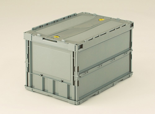 トラスコ中山 薄型折りたたみコンテナペタンコ スライドロックフタ付 グレー 1個 (ご注文単位1個)【直送品】