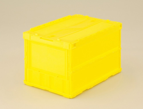 トラスコ中山 薄型折りたたみコンテナペタンコ スライドロックフタ付 イエロー 530×366×336Hmm 1個 (ご注文単位1個)【直送品】