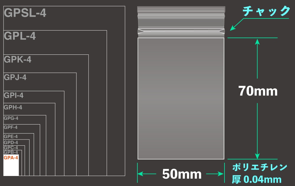 ユニパックGP GPA-4 70×50mm×0.04mm厚 (100枚入) 1個 (ご注文単位1個)【直送品】
