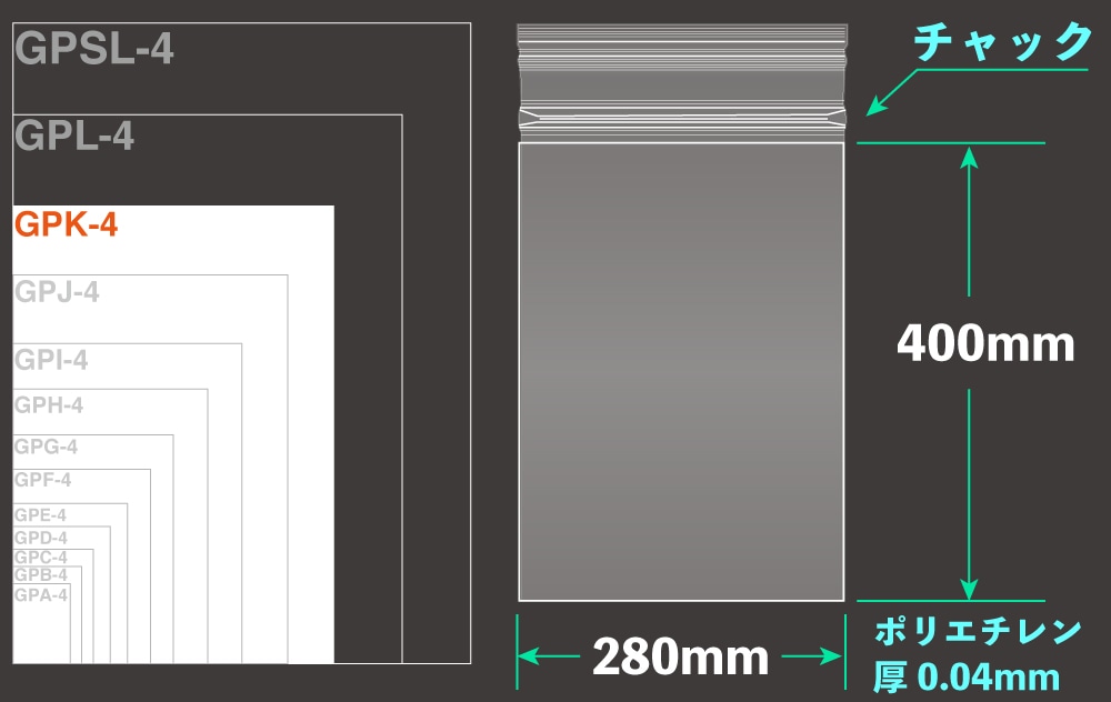 ユニパックGP GPK-4 400×280mm×0.04mm厚 (100枚入) 1個 (ご注文単位1個)【直送品】
