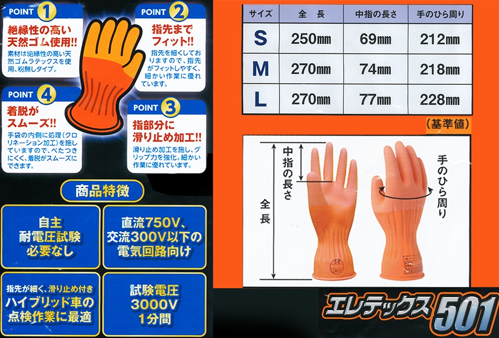 作業用手袋 エレテックス手袋 No.501 L(交流300V・直流750V以下) 1個 (ご注文単位1個)【直送品】