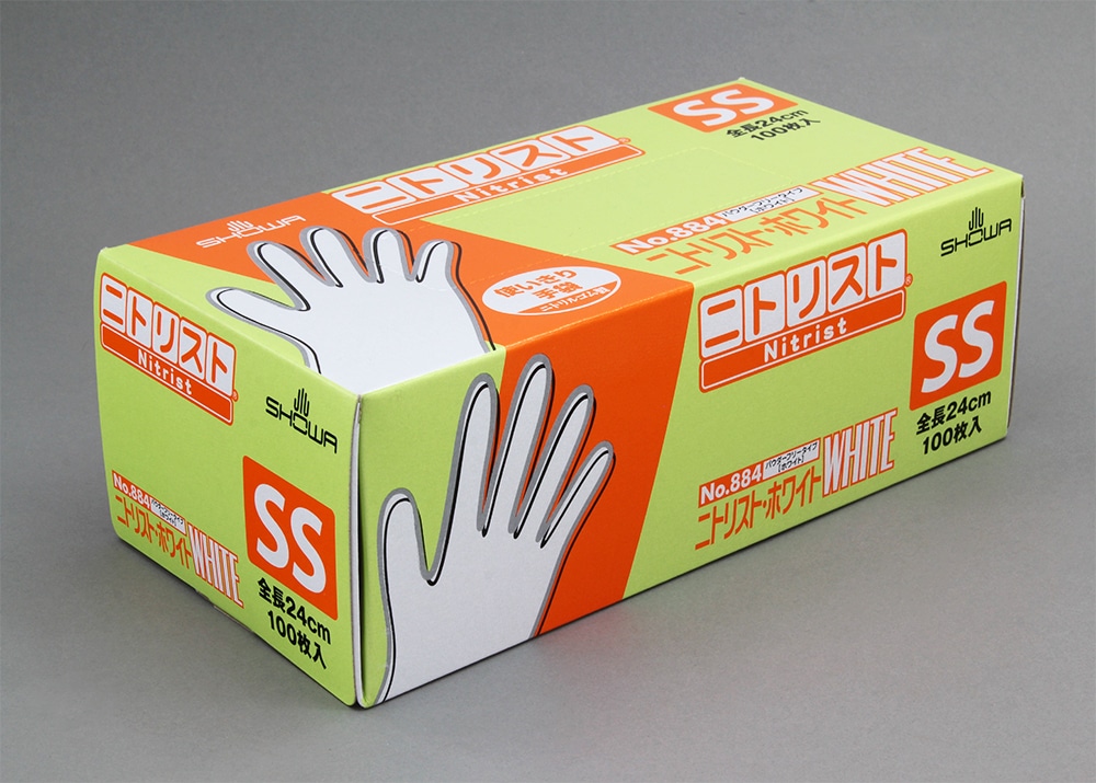 ショーワグローブ ニトリスト・ホワイト手袋 No.884 パウダーフリー　SSサイズ 100枚入 1箱 (ご注文単位1箱)【直送品】