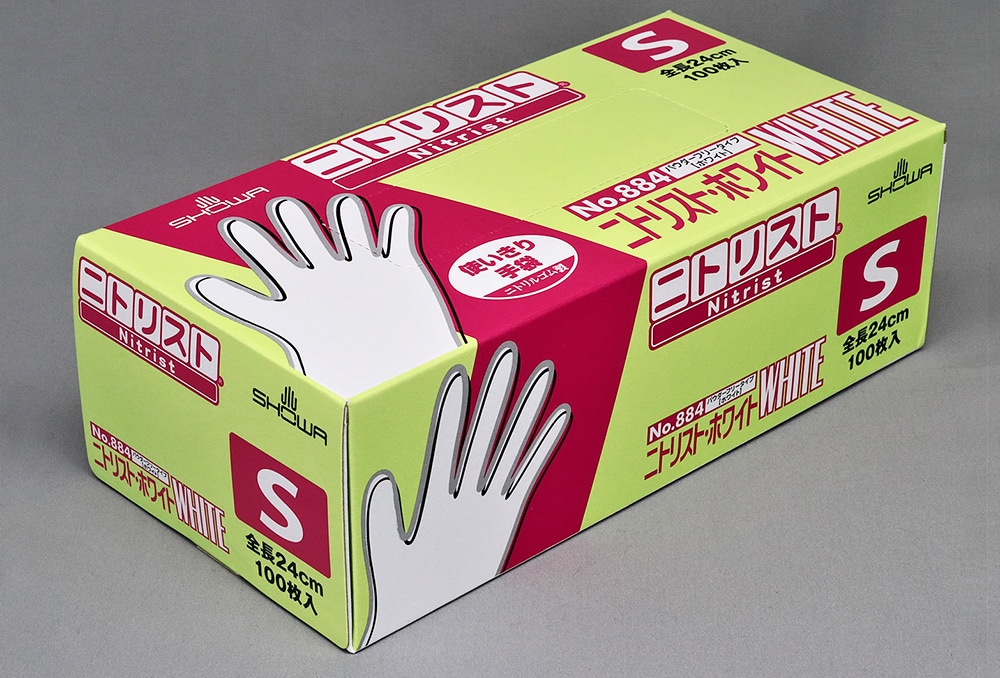 ショーワグローブ ニトリスト・ホワイト手袋 No.884 パウダーフリー Sサイズ 100枚入 1箱 (ご注文単位1箱)【直送品】