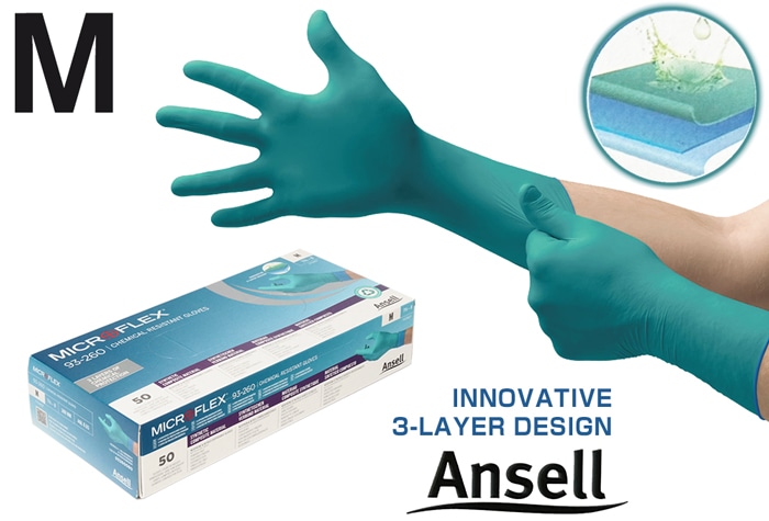 ANSELL(アンセル) アンセル マイクロフレックス M(50枚入)ネオプレン使い捨て手袋 93-260-8 1箱 (ご注文単位1箱)【直送品】