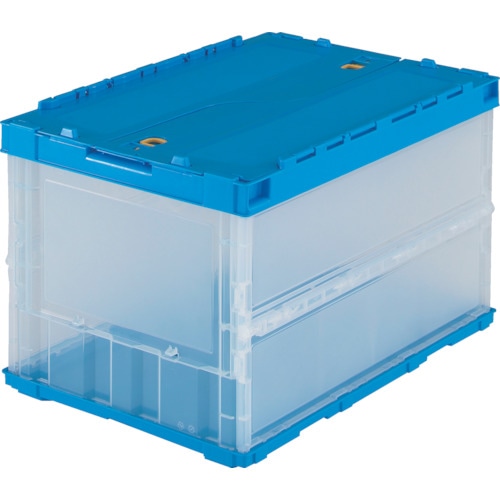 トラスコ中山 折りたたみコンテナ 薄型タイプ ロックフタ付 ５０Ｌ透明/ブルー TR-C50B-TM 1個 (ご注文単位1個)【直送品】