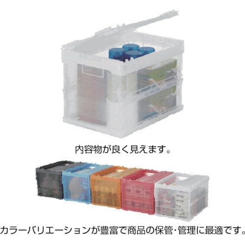 トラスコ中山 α折りたたみコンテナ スケルコン２０Ｌスライドロックフタ付　透明 TR-SC20-TM 1個 (ご注文単位1個)【直送品】