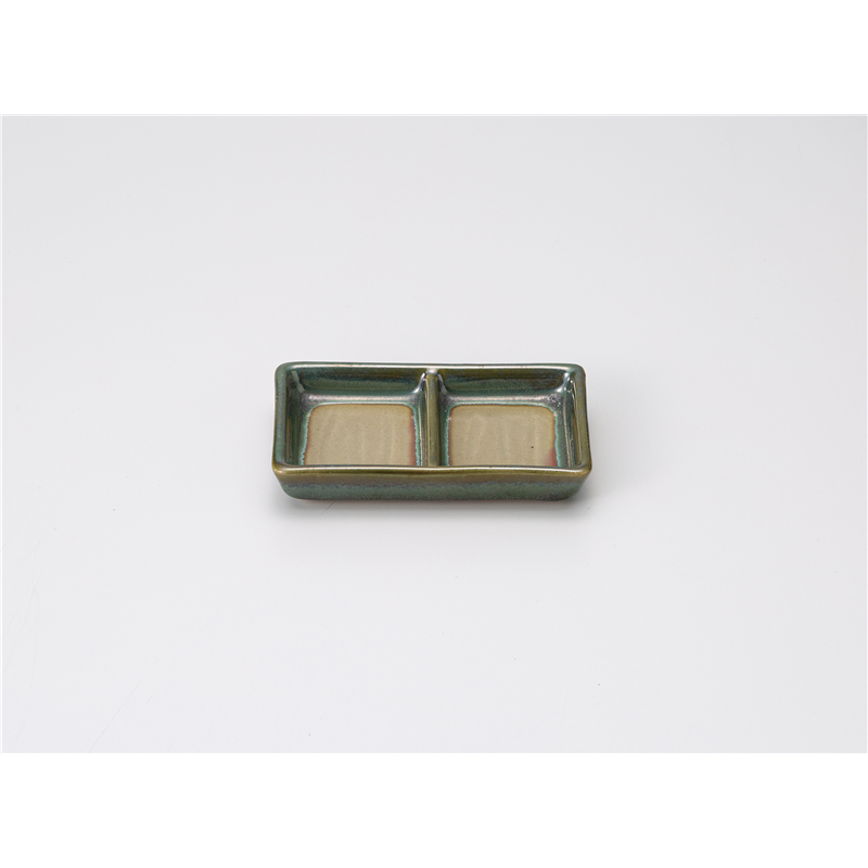 古林陶器 和陶オープン グリーン益子 二ツ仕切皿 543103130 1個（ご注文単位1個）【直送品】