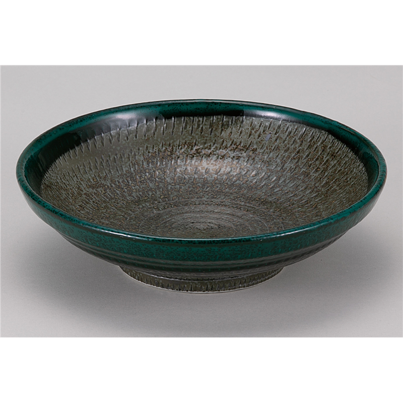 古林陶器 和陶オープン 飛びかんな深緑 7.5麺皿 944805741 1個（ご注文単位1個）【直送品】