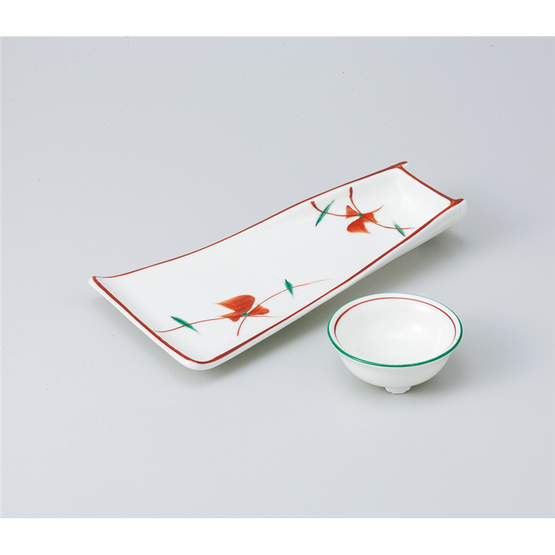 古林陶器 刺身 赤絵竹型向付 800850126 1個（ご注文単位1個）【直送品】