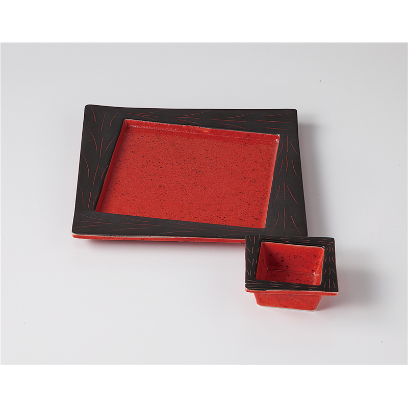 古林陶器 刺身 黒巻彫レッド角皿 1100740333 1個（ご注文単位1個）【直送品】