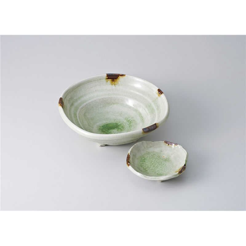 古林陶器 刺身 笹みどり四ツ足四角鉢 601850535 1個（ご注文単位1個）【直送品】