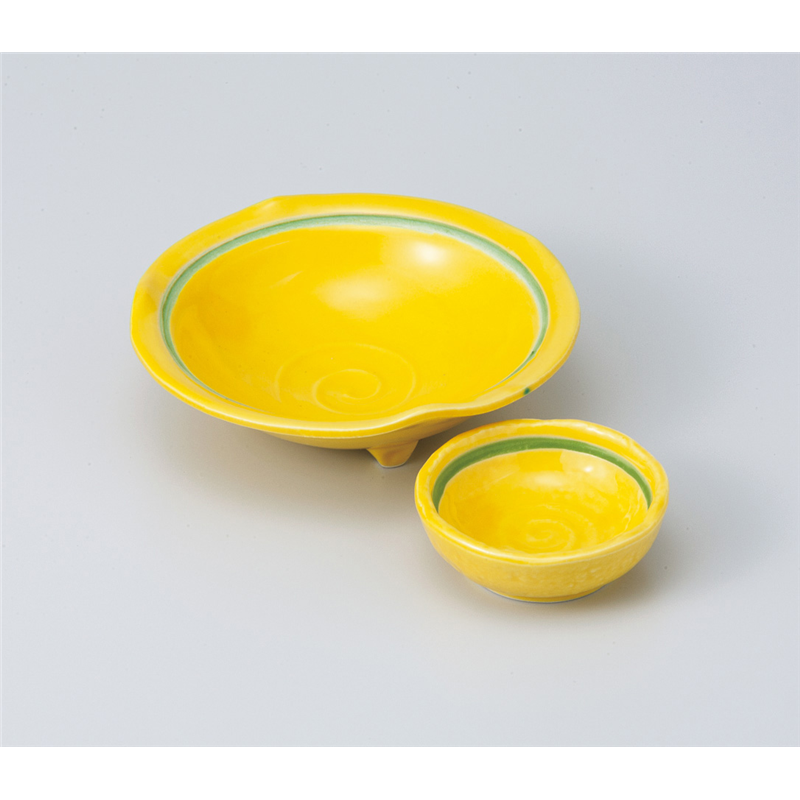 古林陶器 刺身 黄釉三つ足向付 801150726 1個（ご注文単位1個）【直送品】