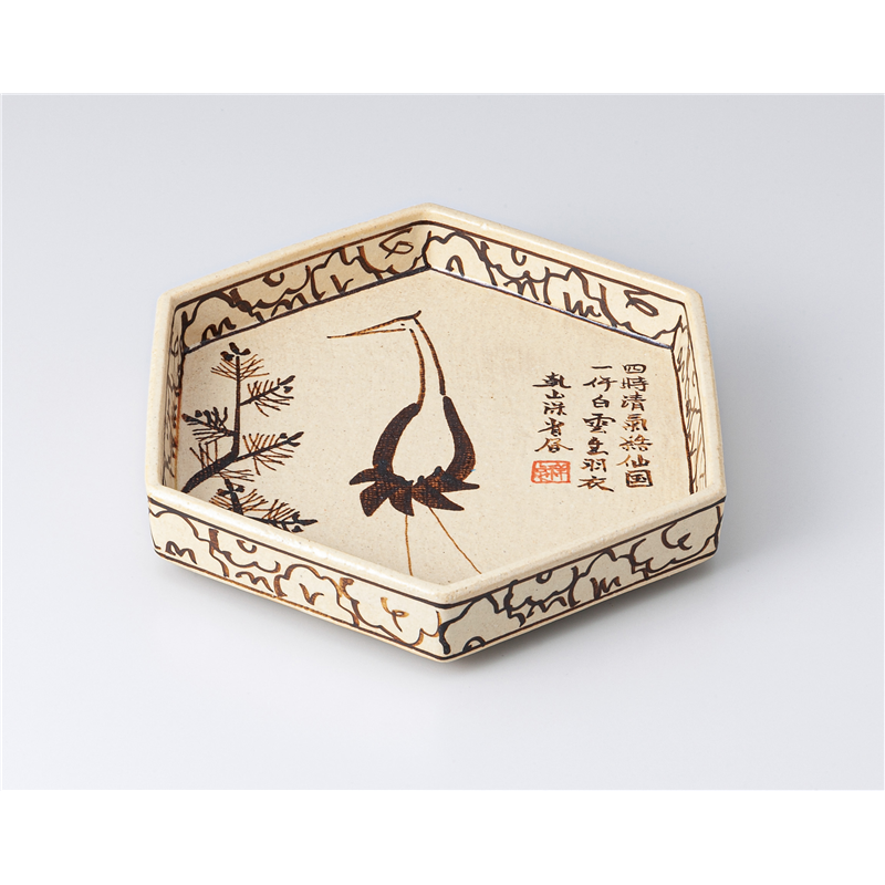 古林陶器 向付特選 乾山鶴絵三つ足六角皿 1301420205 1個（ご注文単位1個）【直送品】