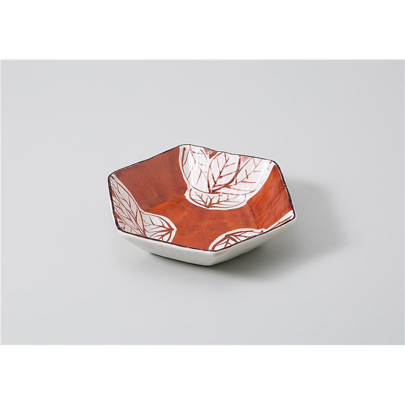 古林陶器 向付 六角鉢 赤濃木の葉 1102730315 1個（ご注文単位1個）【直送品】