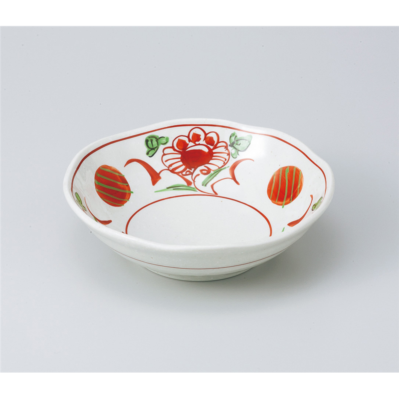 古林陶器 向付 手描き赤絵万暦手造り風平鉢 802030226 1個（ご注文単位1個）【直送品】