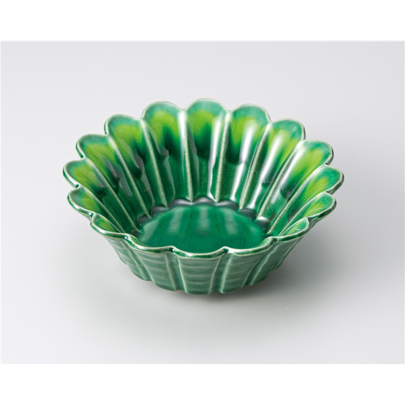 古林陶器 中鉢 緑釉黄流花型4.5寸小鉢 1203340305 1個（ご注文単位1個）【直送品】