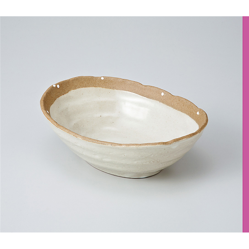 古林陶器 中鉢 白ドット 手造りダ円鉢 703420451 1個（ご注文単位1個）【直送品】