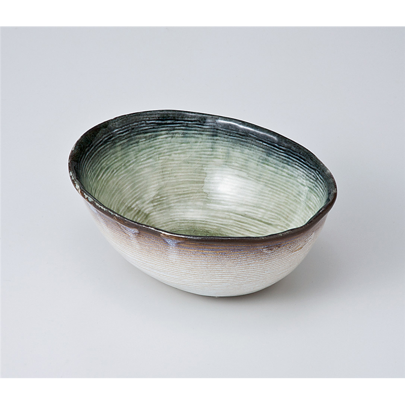 古林陶器 中鉢 均窯グリーンストライプ楕円鉢 703320101 1個（ご注文単位1個）【直送品】