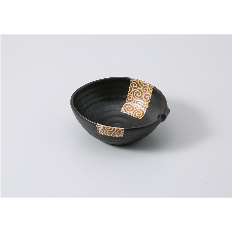 古林陶器 中鉢 黒釉うず唐草耳付小鉢 1103620147 1個（ご注文単位1個）【直送品】
