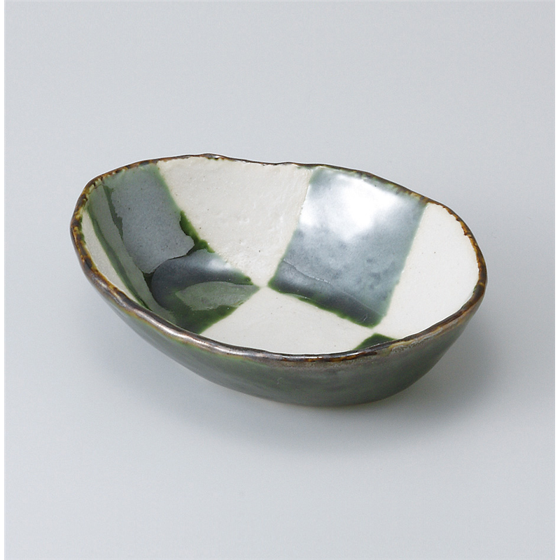 古林陶器 中鉢 石目楕円鉢織部格子 505140335 1個（ご注文単位1個）【直送品】