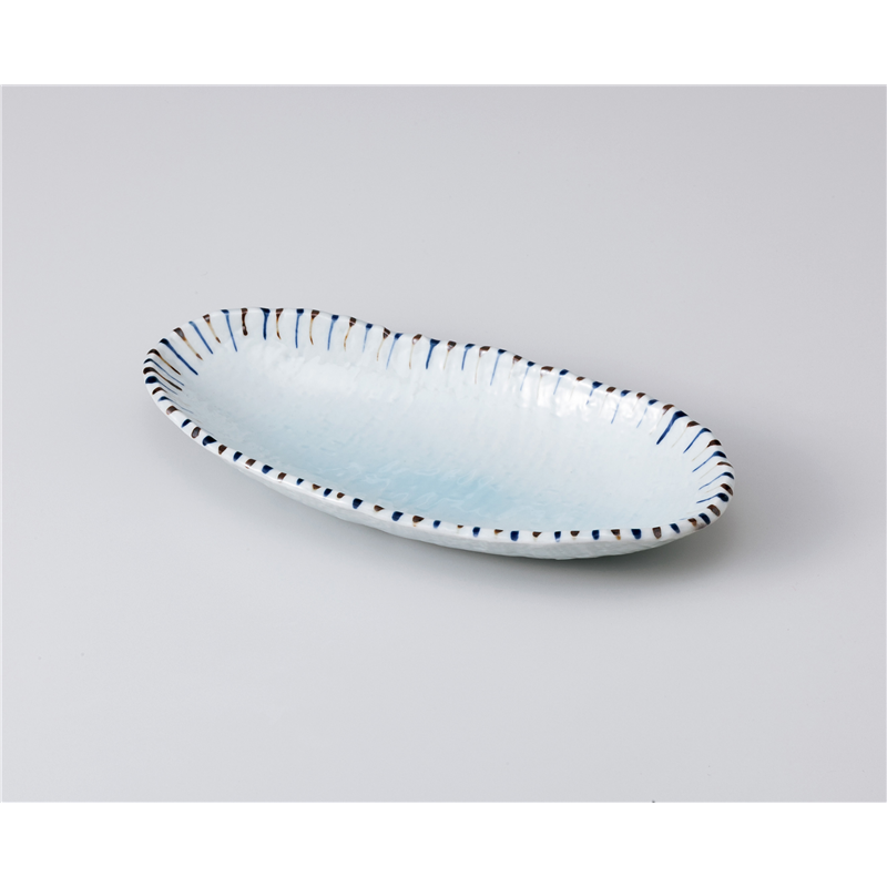 古林陶器 中鉢 荒目青磁二色十草舟型小鉢 1004110470 1個（ご注文単位1個）【直送品】