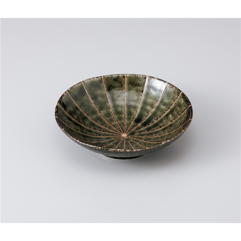 古林陶器 中鉢 深緑十草浅中鉢 1004630111 1個（ご注文単位1個）【直送品】