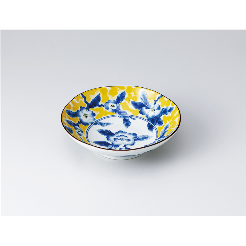 古林陶器 中鉢 黄彩花紋菊形六兵5.5浅鉢 1303920451 1個（ご注文単位1個）【直送品】