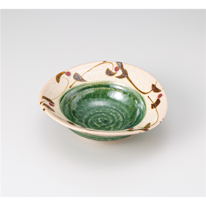 古林陶器 小鉢 織部たこ唐草ひねり4,5寸鉢 804140225 1個（ご注文単位1個）【直送品】