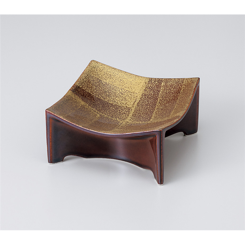 古林陶器 小鉢 アメ釉金タタキ高台四方皿 905310405 1個（ご注文単位1個）【直送品】