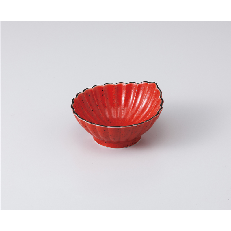 古林陶器 小鉢 レッド黒渕菊型小鉢 1005220447 1個（ご注文単位1個）【直送品】