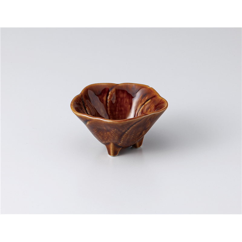 古林陶器 珍味 花型三ツ足小付(アメ) 1309310215 1個（ご注文単位1個）【直送品】