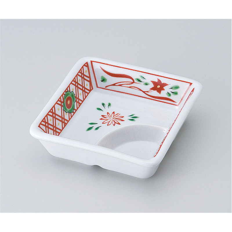 古林陶器 松花堂 赤絵仕切付四角鉢 516650457 1個（ご注文単位1個）【直送品】