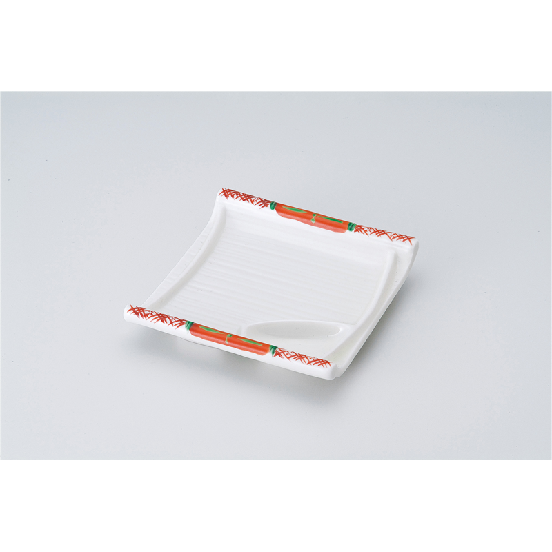 古林陶器 松花堂 赤絵グリーン竹笹仕切皿 516530571 1個（ご注文単位1個）【直送品】