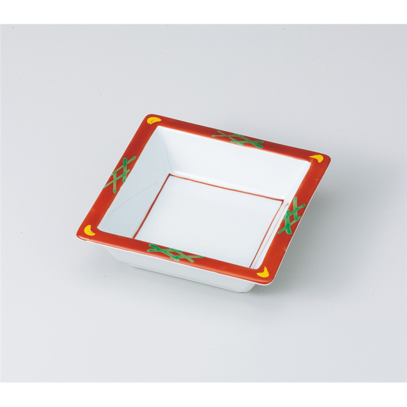 古林陶器 松花堂 朱巻井桁角鉢 817320305 1個（ご注文単位1個）【直送品】