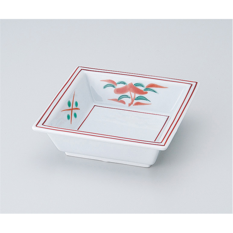 古林陶器 松花堂 渕赤絵花角鉢 516820435 1個（ご注文単位1個）【直送品】