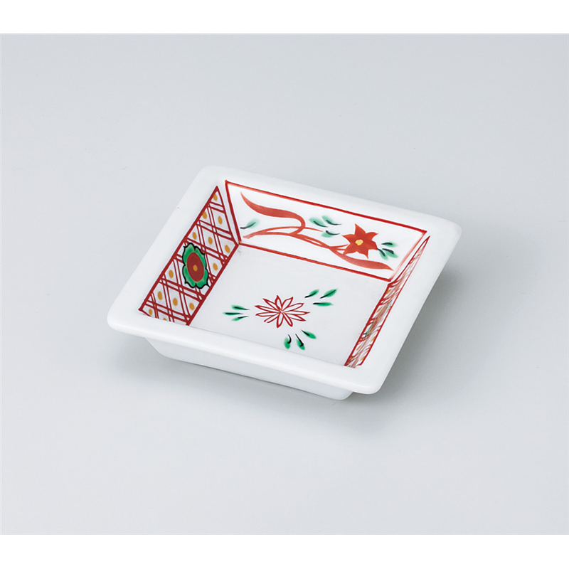 古林陶器 松花堂 赤絵四角鉢 918340557 1個（ご注文単位1個）【直送品】