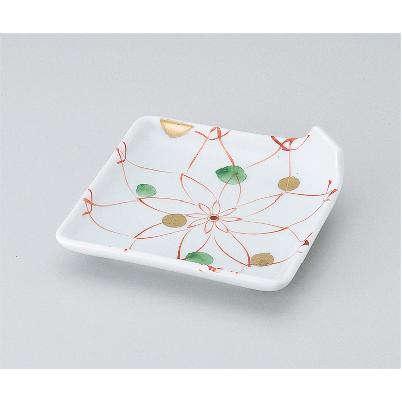 古林陶器 松花堂 赤絵網角折皿 516710477 1個（ご注文単位1個）【直送品】