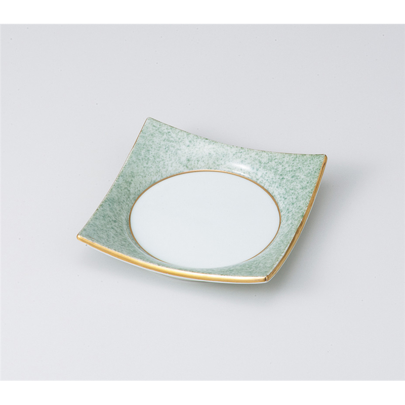 古林陶器 松花堂 グリン吹き渕金四方皿(中) 817450435 1個（ご注文単位1個）【直送品】