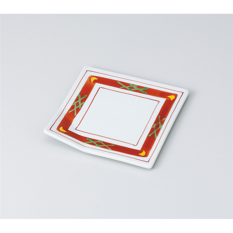 古林陶器 松花堂 朱巻井桁角折皿 817430205 1個（ご注文単位1個）【直送品】