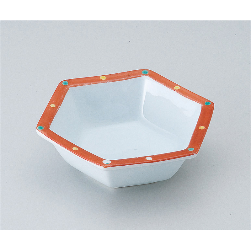 古林陶器 松花堂 朱巻点紋六角鉢 516950407 1個（ご注文単位1個）【直送品】