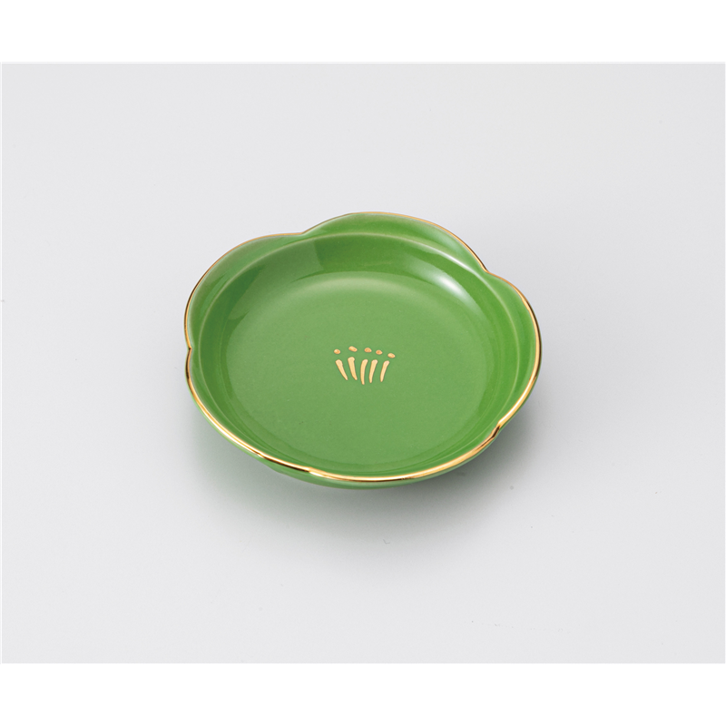 古林陶器 松花堂 渕金グリーン梅型皿 516740377 1個（ご注文単位1個）【直送品】