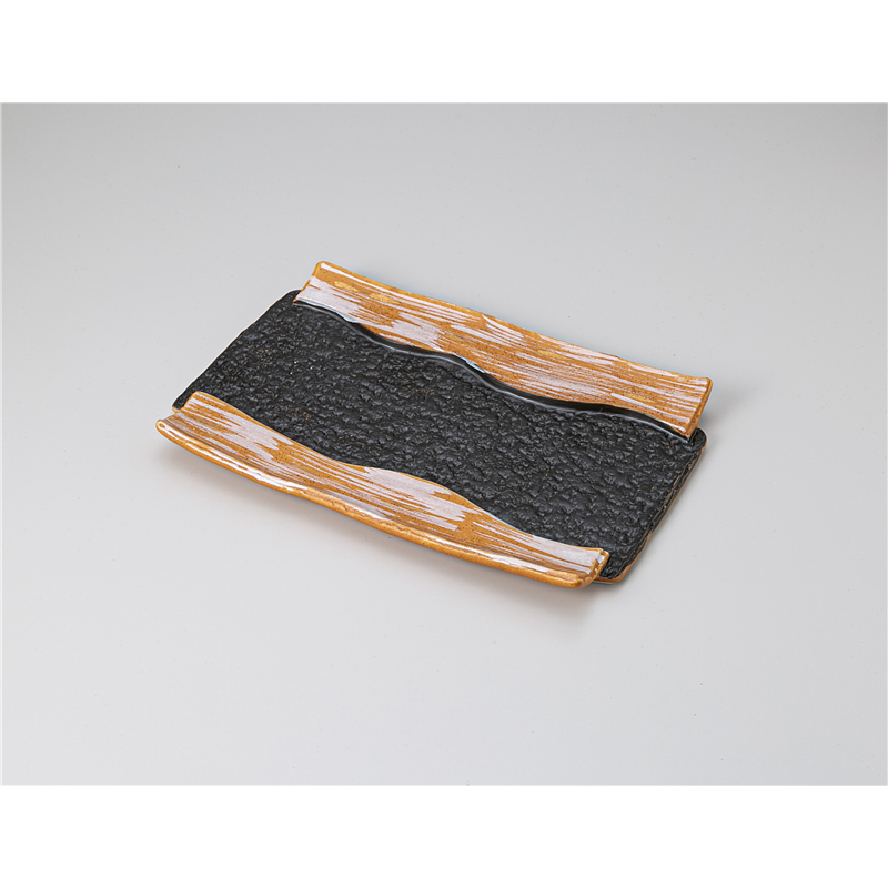 古林陶器 前菜皿 信楽金銀彩石目長皿 1211340235 1個（ご注文単位1個）【直送品】