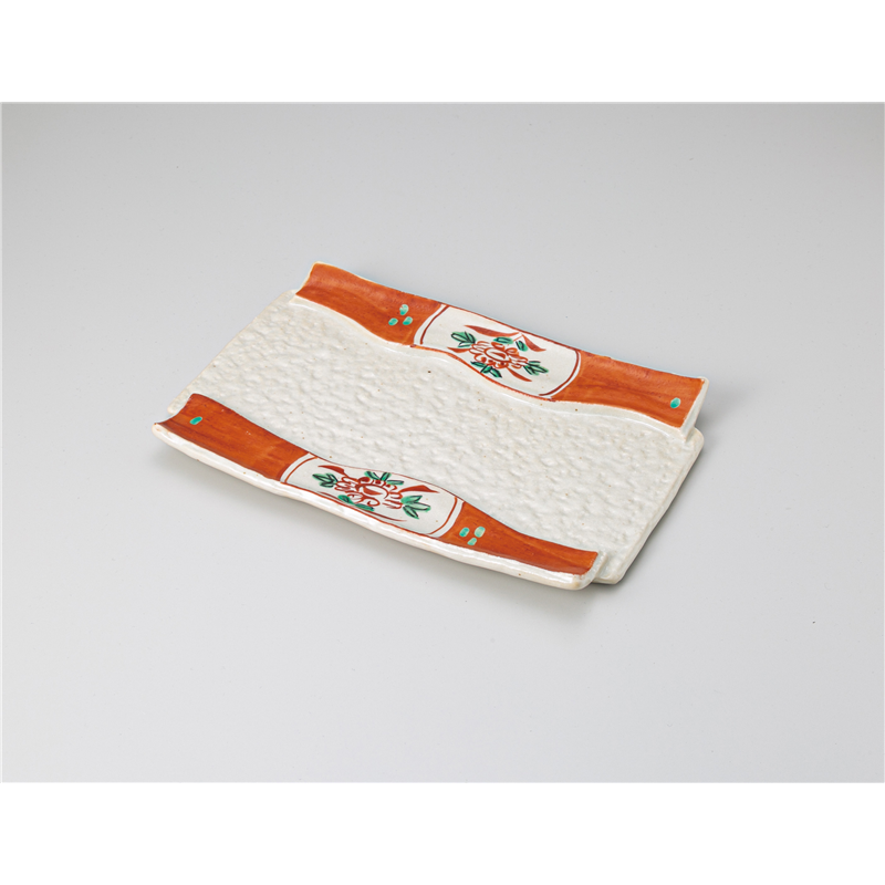 古林陶器 前菜皿 粉引赤絵間取石目長皿 1211330147 1個（ご注文単位1個）【直送品】