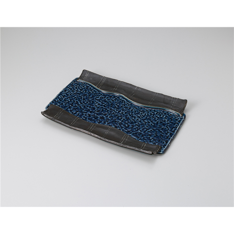 古林陶器 前菜皿 淡ルリ黒彫石目長皿 1211330347 1個（ご注文単位1個）【直送品】