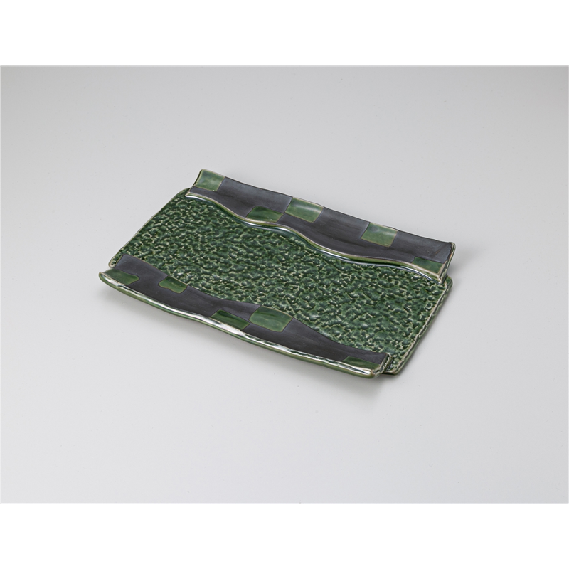 古林陶器 前菜皿 織部市松石目長皿 1211330247 1個（ご注文単位1個）【直送品】