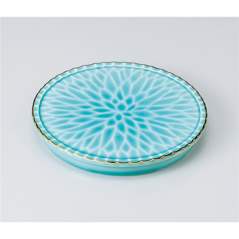 古林陶器 前菜皿 渕錆マリンブルー菊彫高台丸皿 911030335 1個（ご注文単位1個）【直送品】