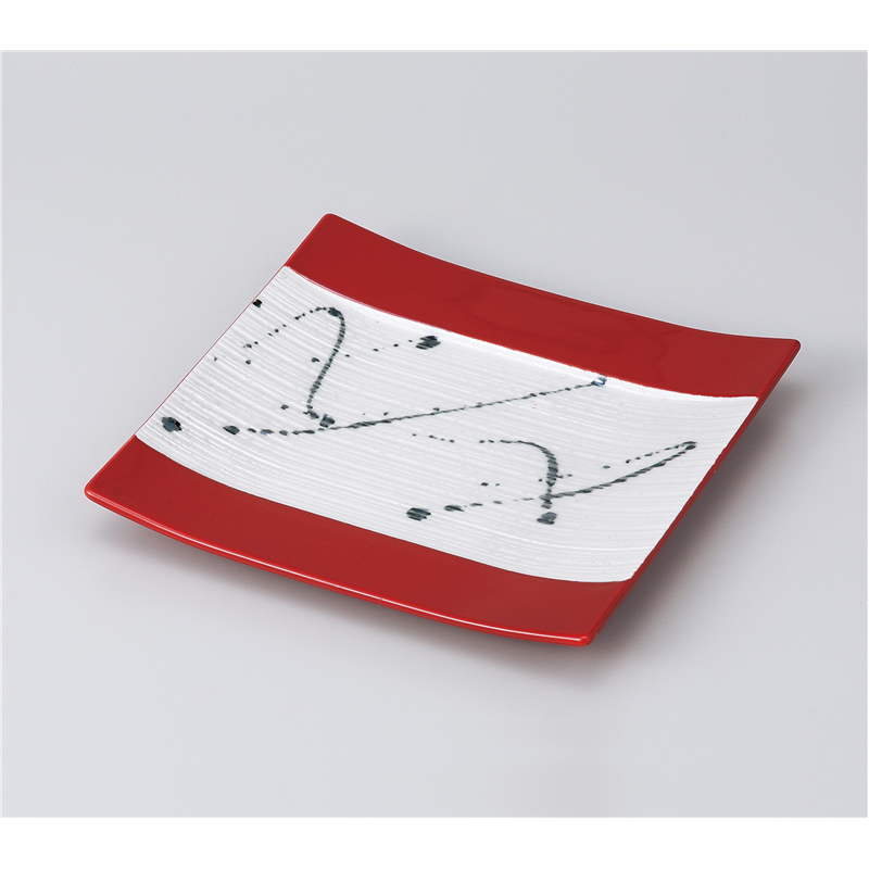 古林陶器 前菜皿 黒飛ばしラスター赤釉筋彫正角皿 809710235 1個（ご注文単位1個）【直送品】