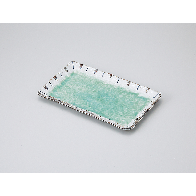 古林陶器 焼物皿 ヒワ釉渕十草9.0長角皿 1113230270 1個（ご注文単位1個）【直送品】