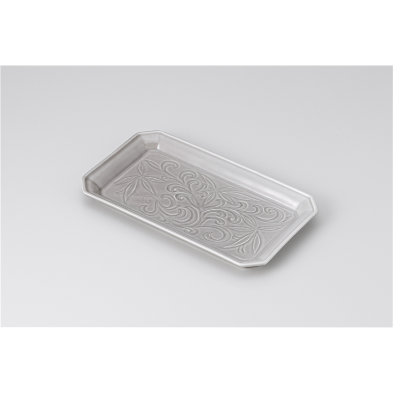 古林陶器 焼物皿 彫唐草 8.0長角皿グレー 1213350178 1個（ご注文単位1個）【直送品】