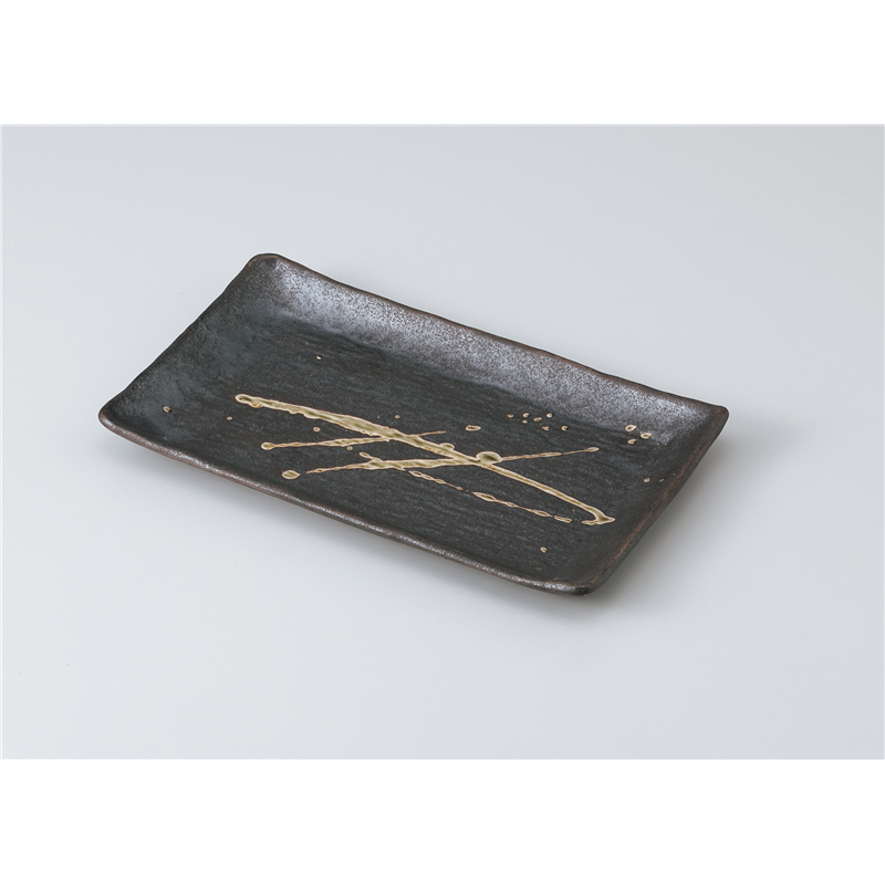 古林陶器 焼物皿 筆流し木肌焼物皿 茶 1013430215 1個（ご注文単位1個）【直送品】